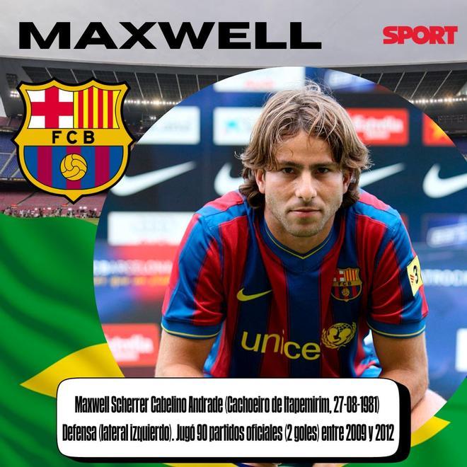 MAXWELL: Maxwell Scherrer Cabelino Andrade (Cachoeiro de Itapemirim, 27-08-1981)  Defensa (lateral izquierdo). Jugó 90 partidos oficiales (2 goles) entre 2009 y 2012