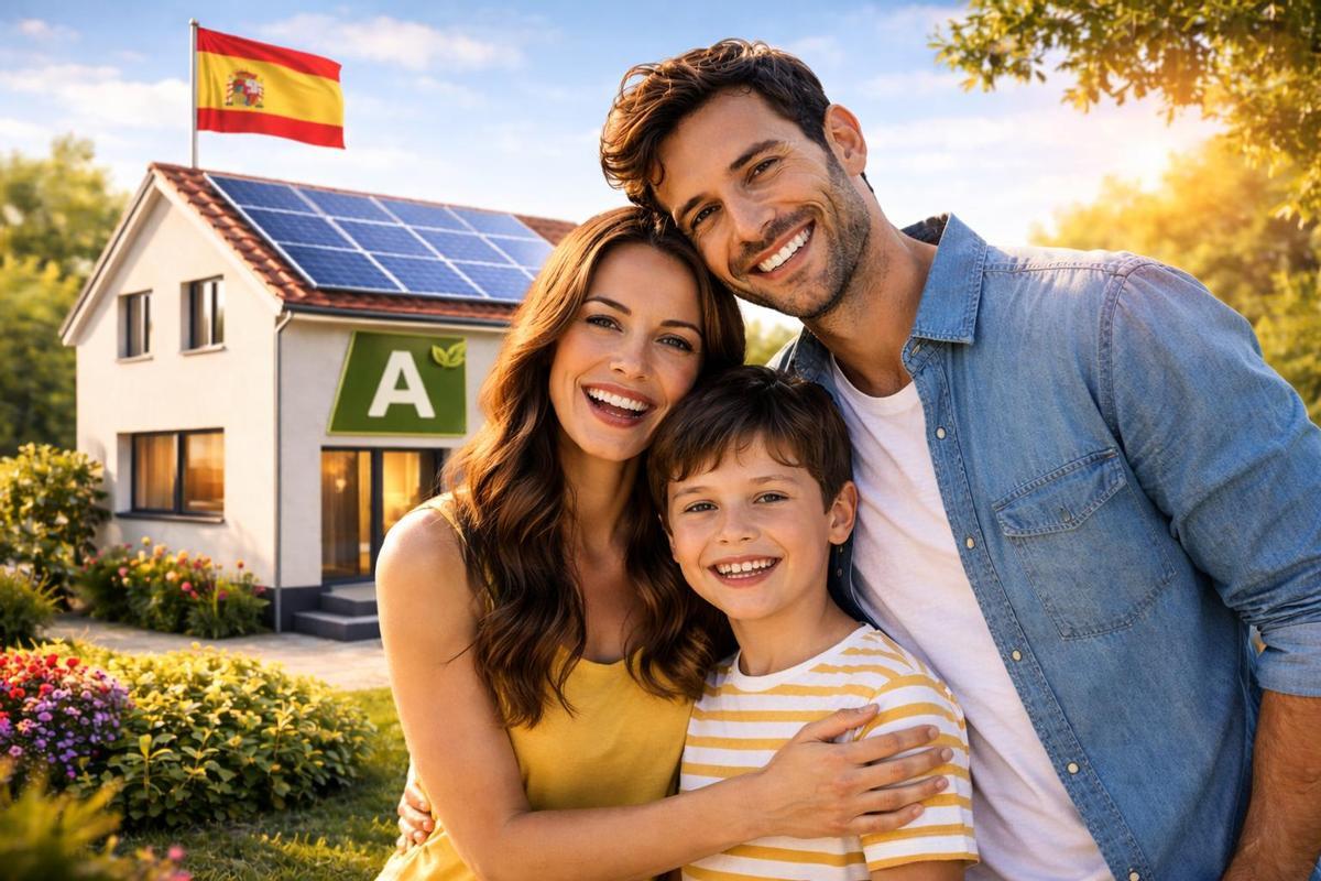 Familia en una casa que es energéticamente eficiente.