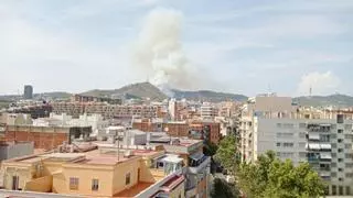 Incendio forestal en el Parque Natural de Collserola, en la montaña de Sant Pere Màrtir