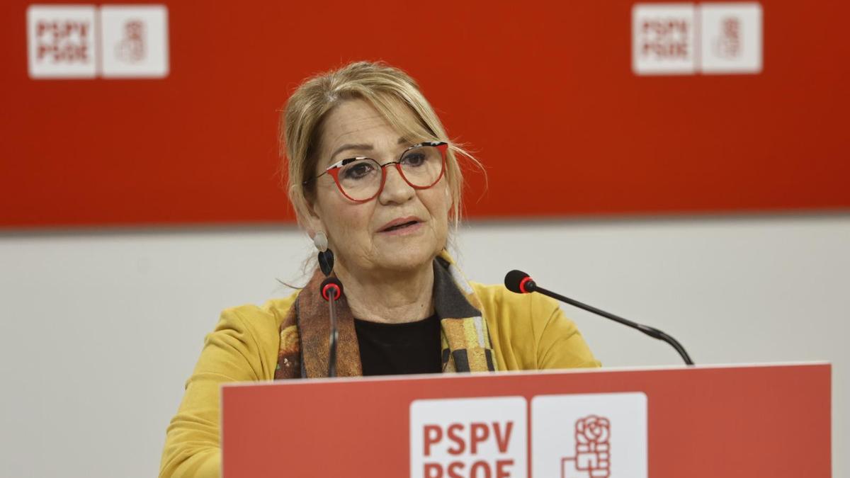 La eurodiputada socialista, Inmaculada Rodríguez-Piñero, esta mañana en la sede del PSPV