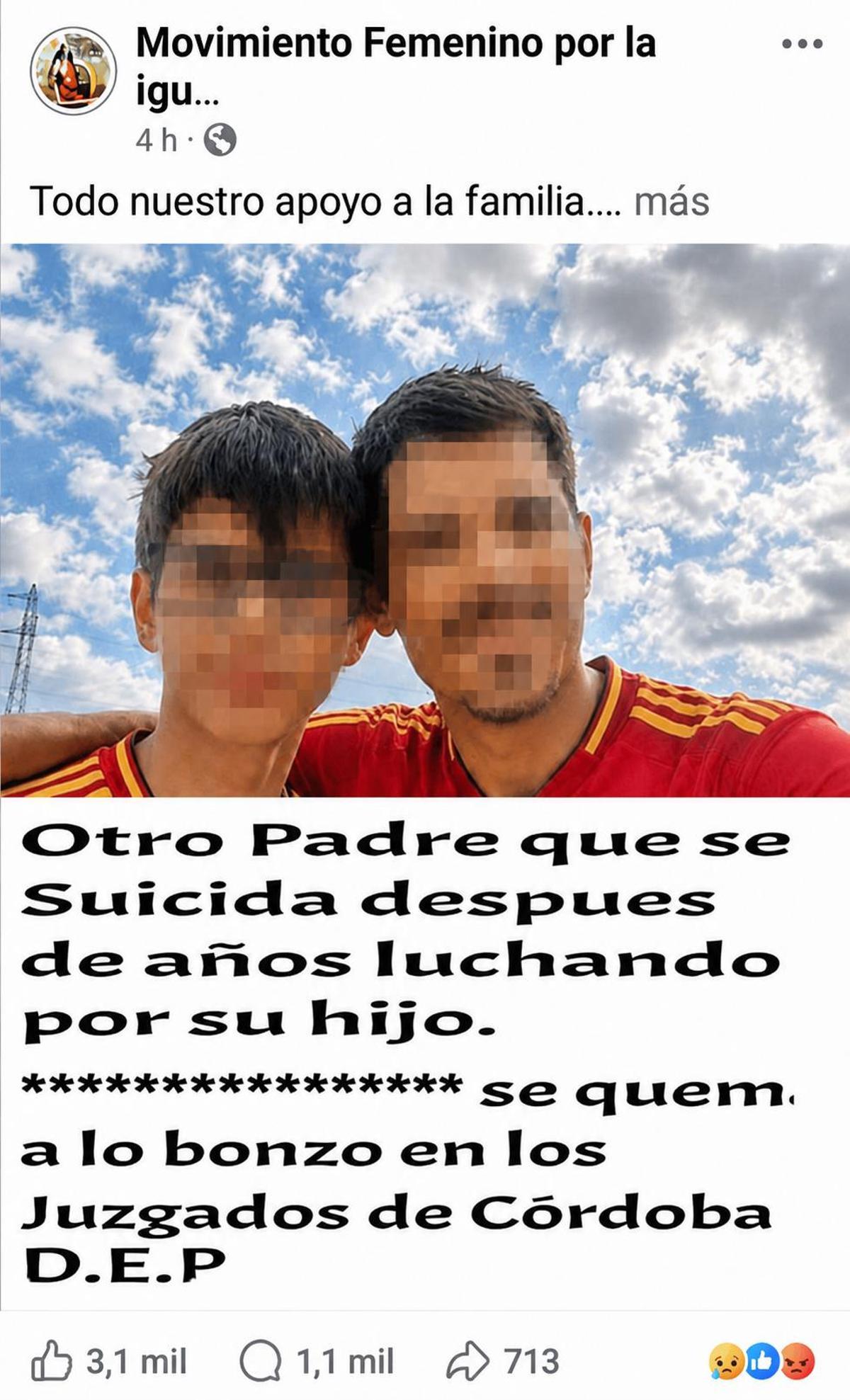 Fotografía del hombre fallecido y de su hijo difundida, sin anonimizar, en Facebook.