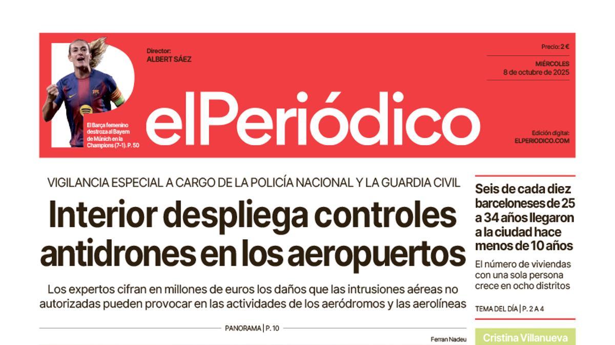 La portada de EL PERIÓDICO del 8 de octubre de 2025