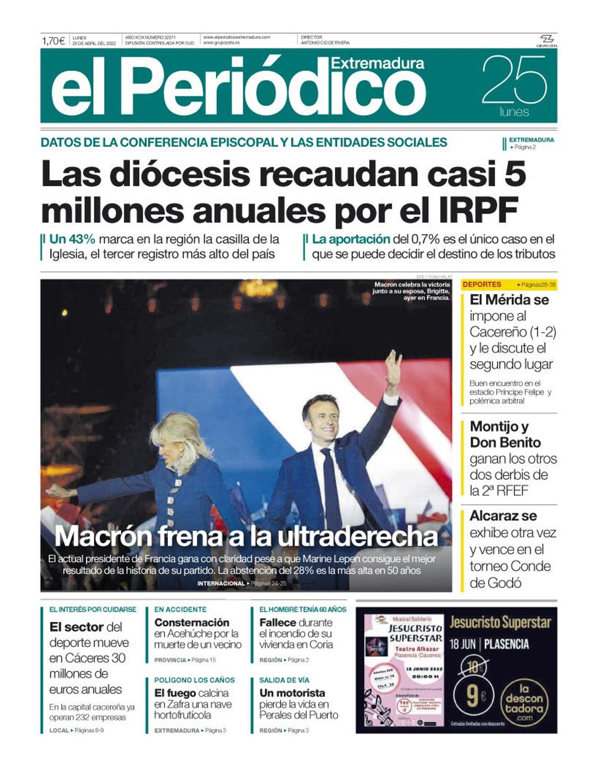 Consulta la portada correspondiente al día 25 de abril del 2022