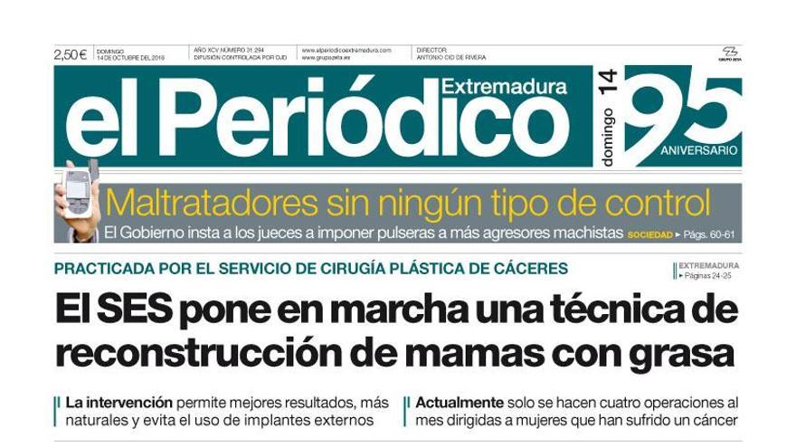 Esta es la portada de EL PERIÓDICO EXTREMADURA correspondiente al día 14 de octubre del 2018