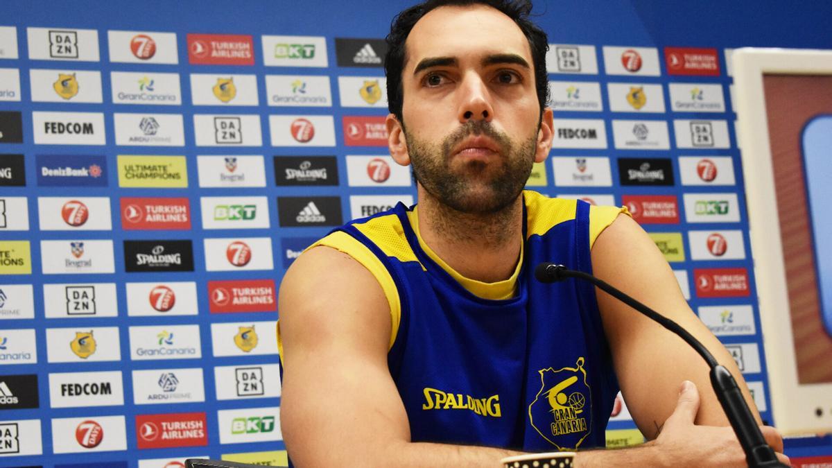 Vítor Benite en la sala de prensa del Arena, esta mañana