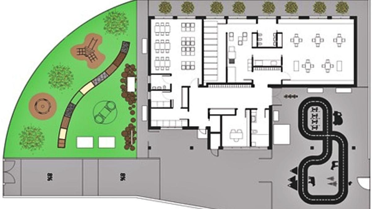 La distribución interior que se plantea, con un jardín y un circuito exterior.