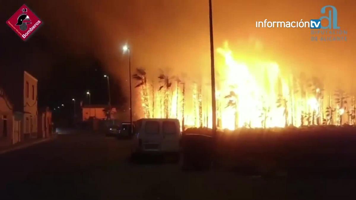Las llamas alcanzan varios metros de altura en este incendio de Almoradí