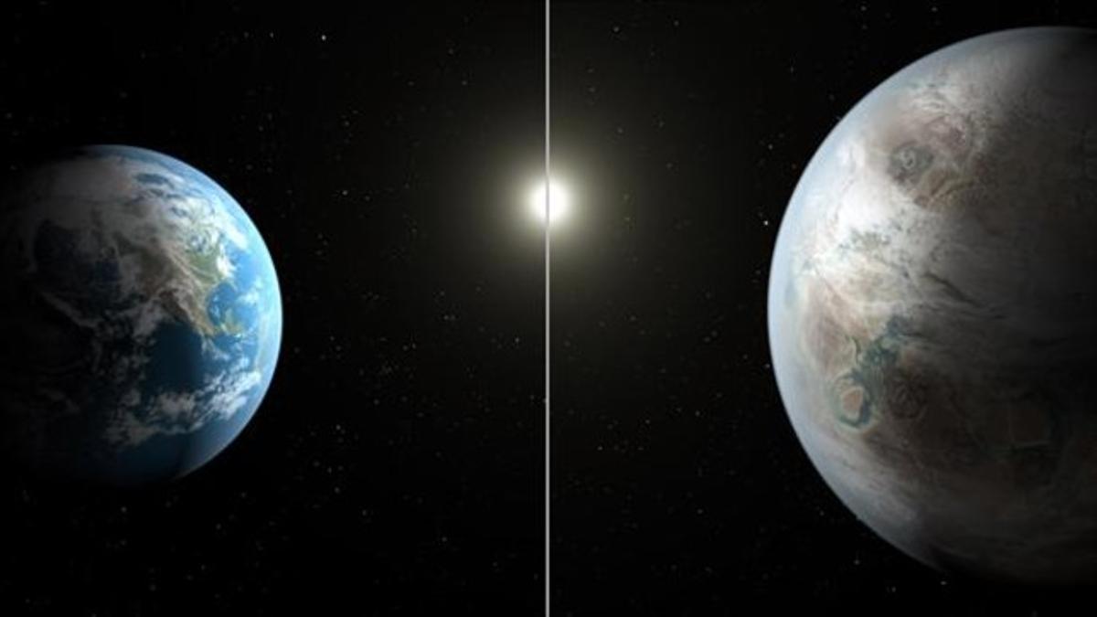 Recreación 8Interpretación artística de la comparación entre la Tierra y el Kepler-452b.