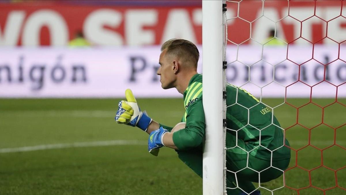 Ter Stegen, en un partido con el Barça.