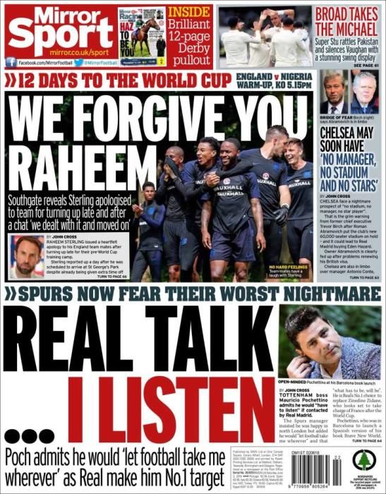 Portada MIRROR SPORT sábado 2 de junio 2018