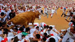 Un toro entra a la plaça durant el Sant Fermí del 2010.