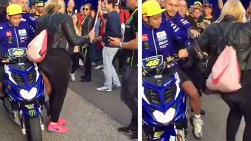 Rossi le da una patada a una aficionada