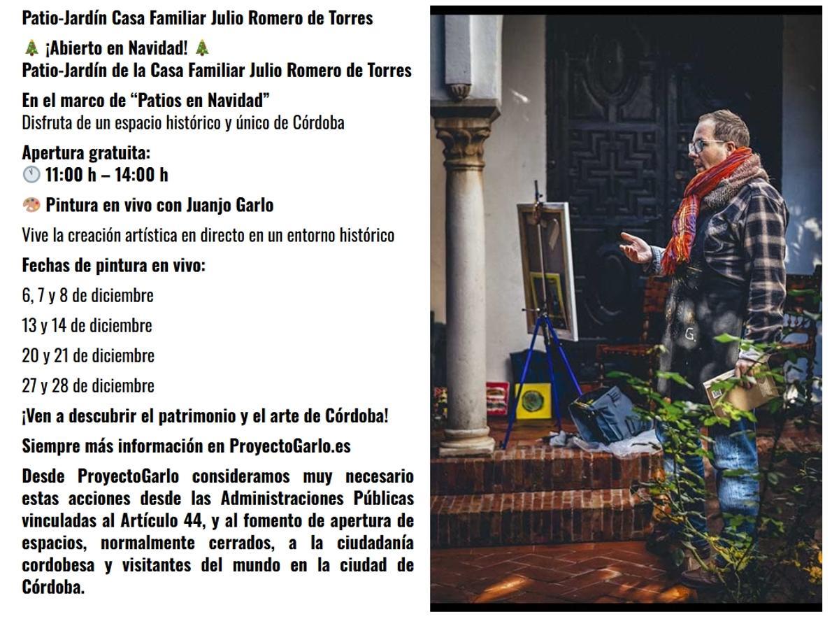 Actividades en el patio-jardín de la casa familiar de Julio Romero de Torres en Córdoba.