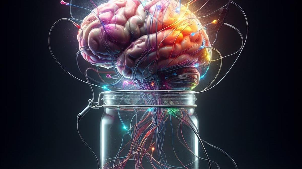 Recreación artística de un cerebro vivo separado del cuerpo.