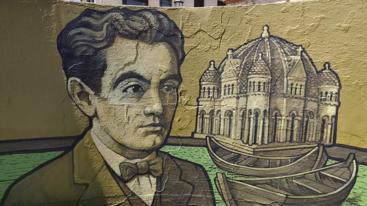 Federico García Lorca y la cúpula en el mural de Carlos Adeva.