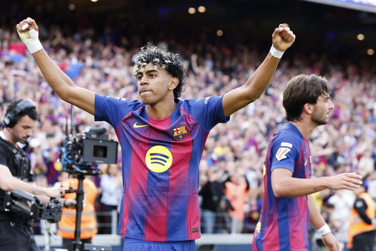 Lamine Yamal, durante el partido ante el Espanyol