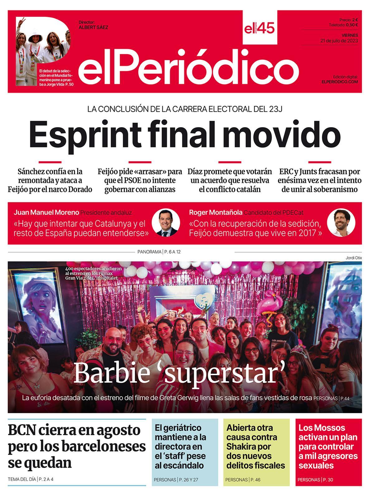 La portada d’EL PERIÓDICO del 21 de juliol del 2023
