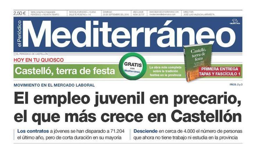 El empleo juvenil en precario, el que más crece en Castellón, hoy en la portada de Mediterráneo