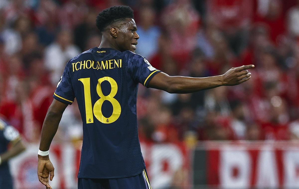 Aurélien Djani Tchouaméni en la semifinal de la Champions contra el Bayern Munich.