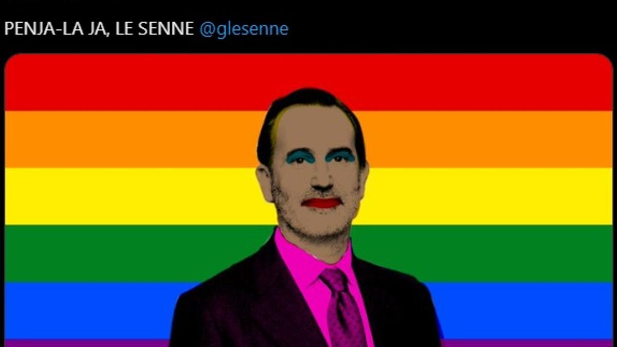Imagen de Le Senne con la bandera LGTBI como telón de fondo.