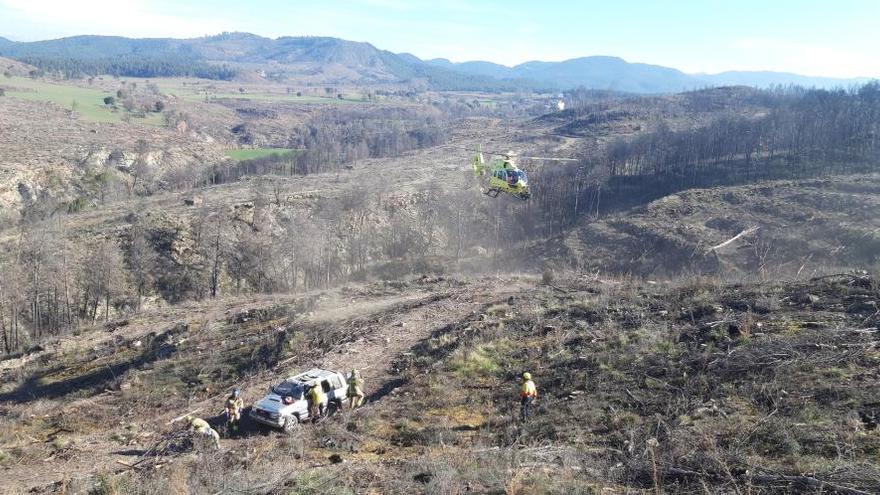 Lloc de l&#039;accident, diumenge al matí, en el moment en què l&#039;helicòpter del SEM s&#039;enduia la víctima