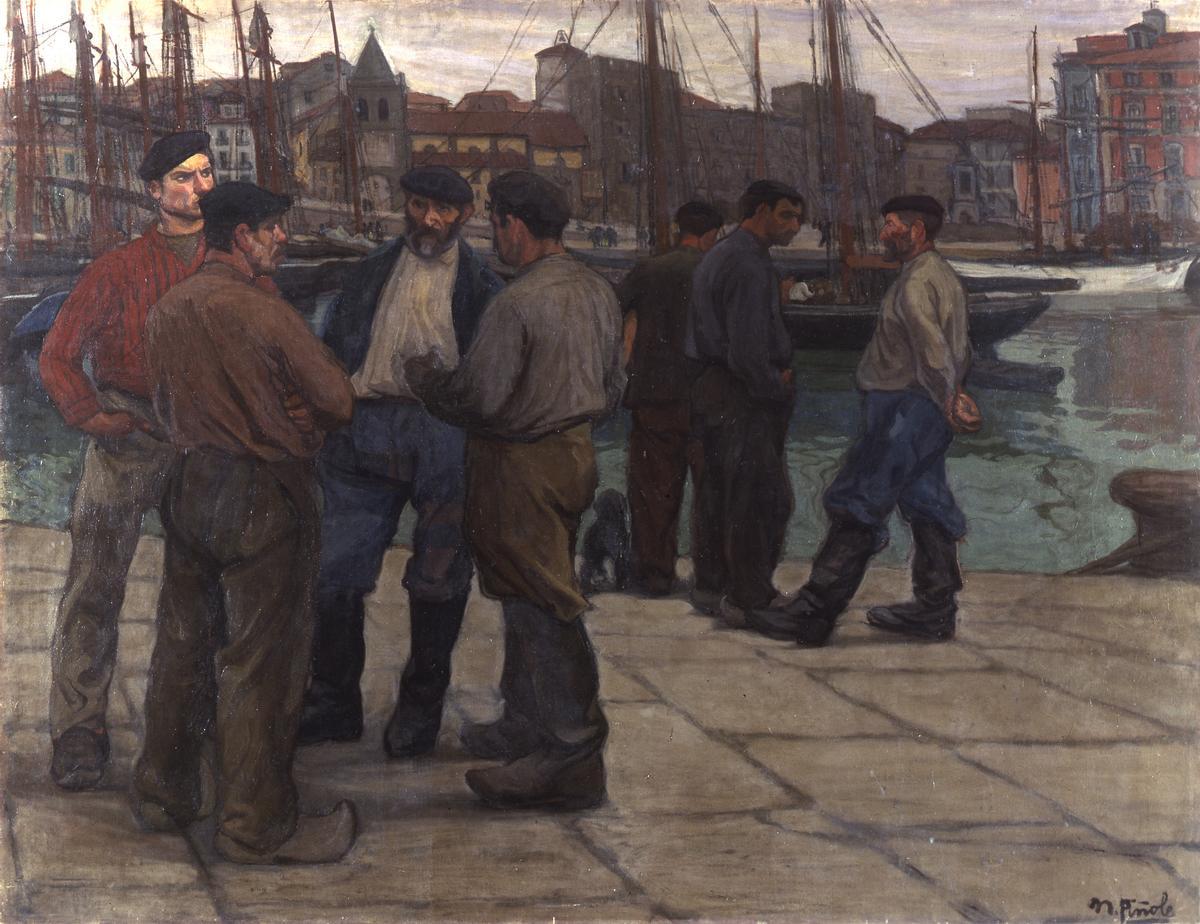 El cuadro "Marineros en el puerto de Gijón".