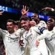 11 March 2026, Spain, Madrid: Real Madrids Federico Valverde celebrates his third goal and hat-trick with teammates during the UEFA Champions League soccer match between Real Madrid and Manchester City at the Santiago Bernabeu. Photo: Bradley Collyer/PA Wire/dpa 11/03/2026 ONLY FOR USE IN SPAIN