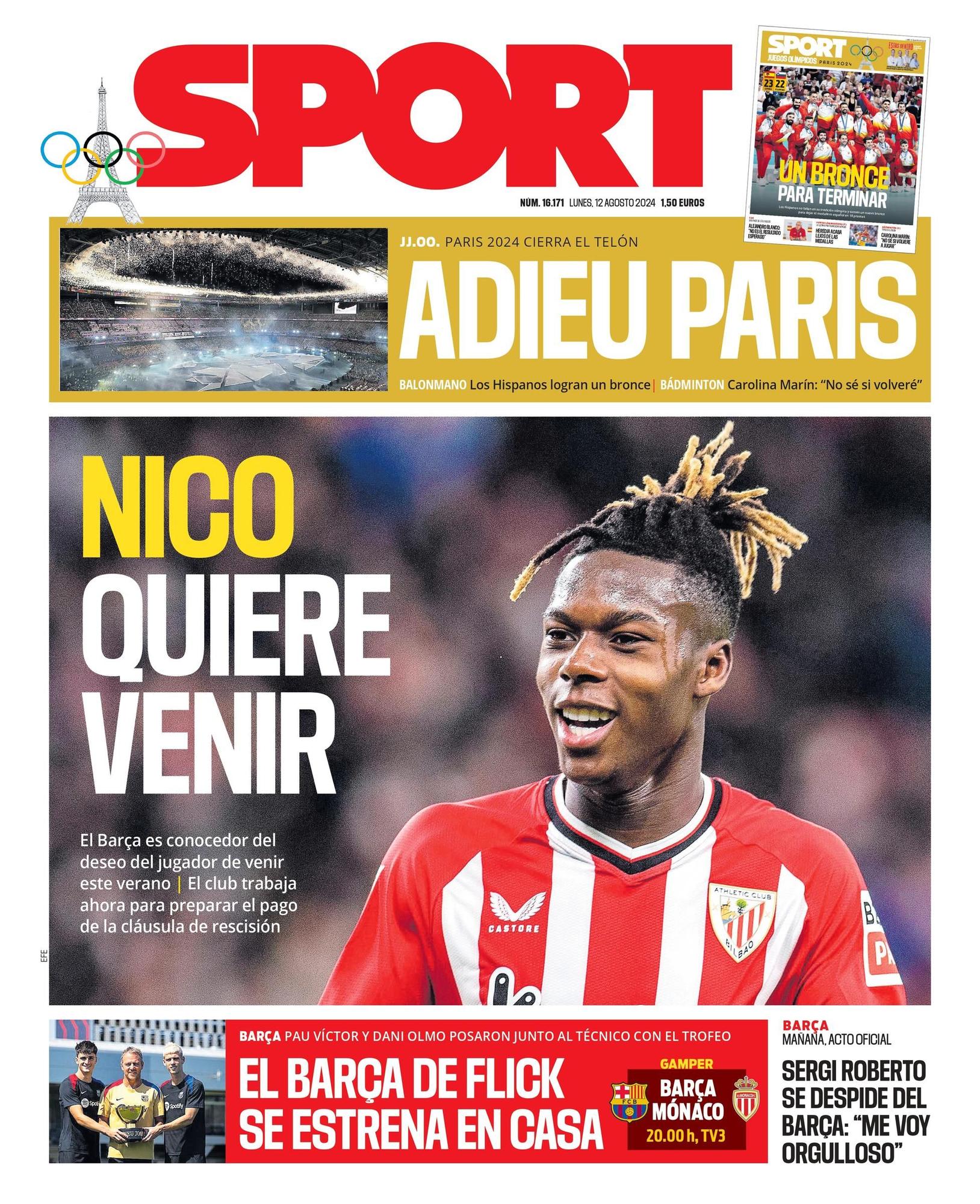 La portada SPORT de hoy, 12 de agosto de 2024