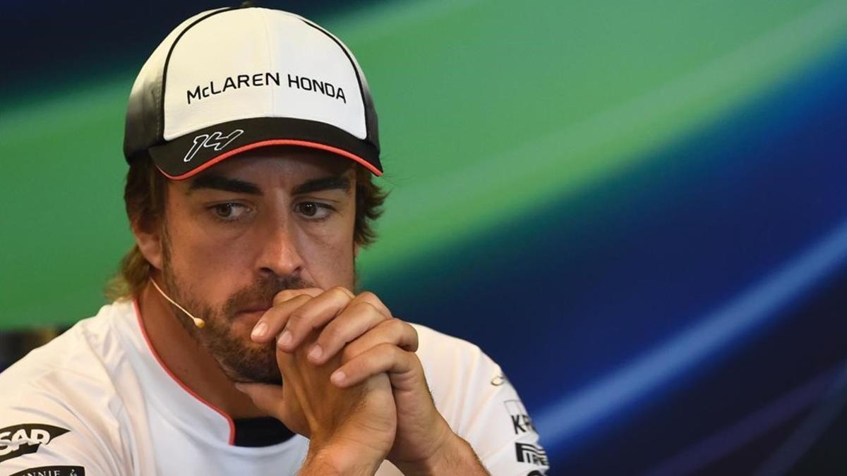 Fernando Alonso, en la conferencia de prensa de Spa.