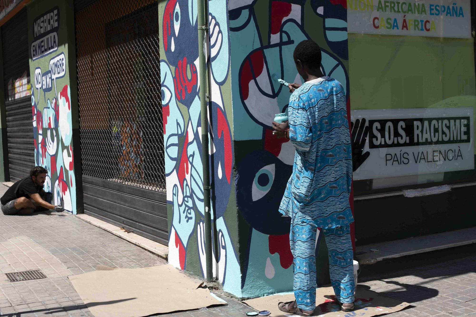 Mural de la tragedia en Melilla en la Union Africana