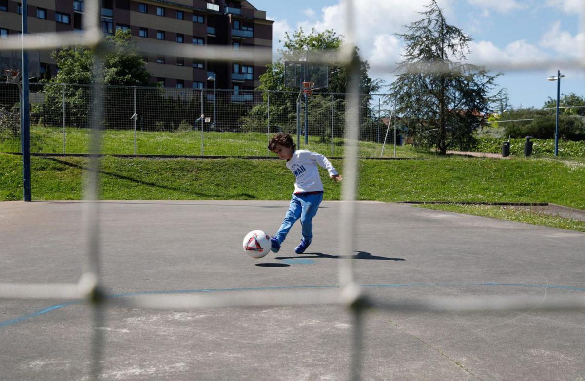 Sobre estas líneas, Nel Carreño  juega en la cancha deportiva del barrio; a la izquierda, Gianluca Limatola y, abajo, Lilián Martínez en pleno paseo con su perro «Leo». | FIRMA