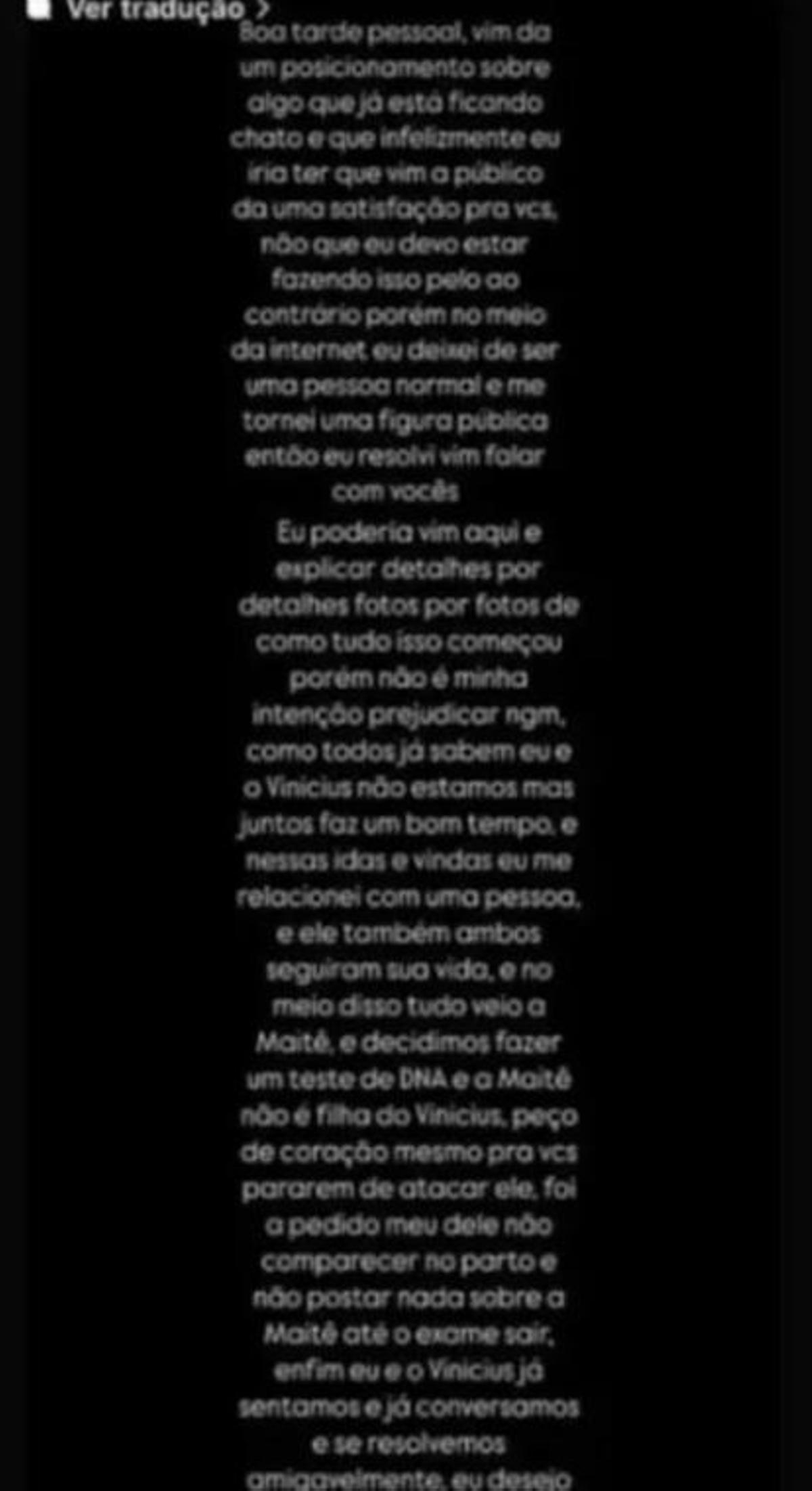 El comunicado de la exmujer de Vinicius Tobias.