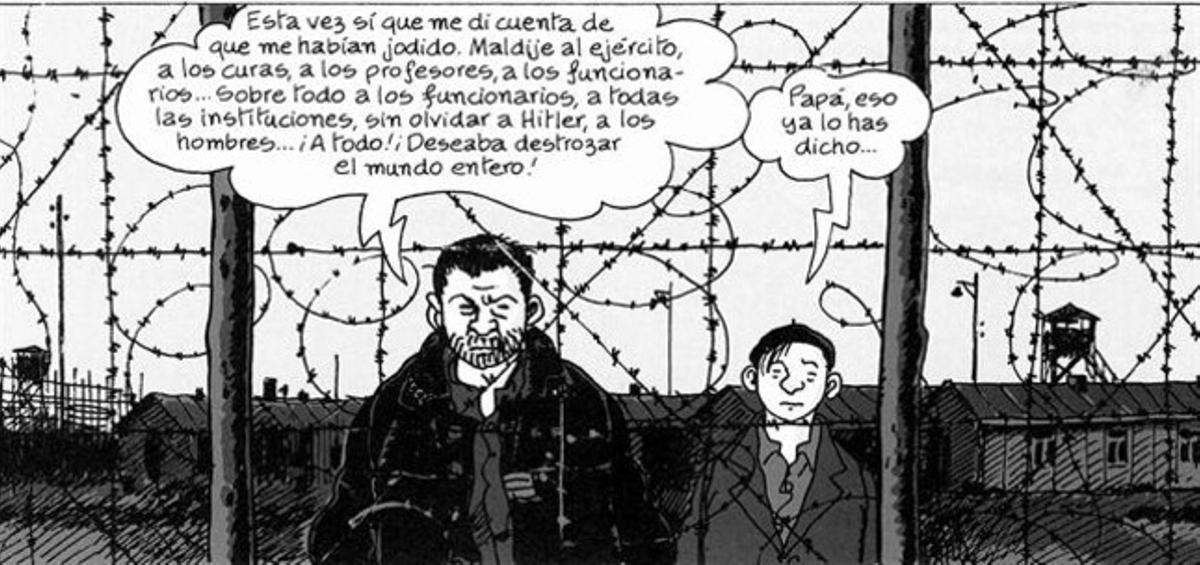 PARE I FILL 3René Tardi i el seu número de pres, el 1944; al costat, el seu fill Jacques (el 2010, a Barcelona), que s’autoretrata de nen amb ell (a dalt) al còmic.
