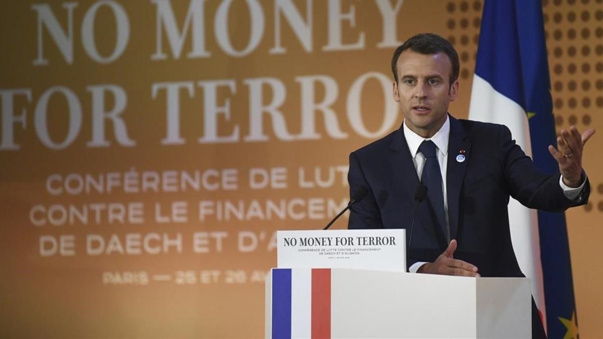 Macron durante su intervención en la conferencia.
