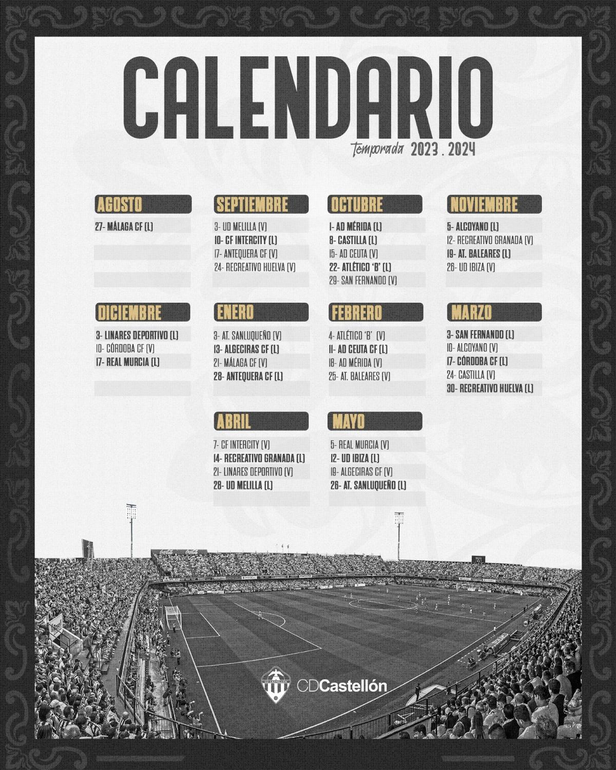 Calendario del CD Castellón en la temporada 2023/24.