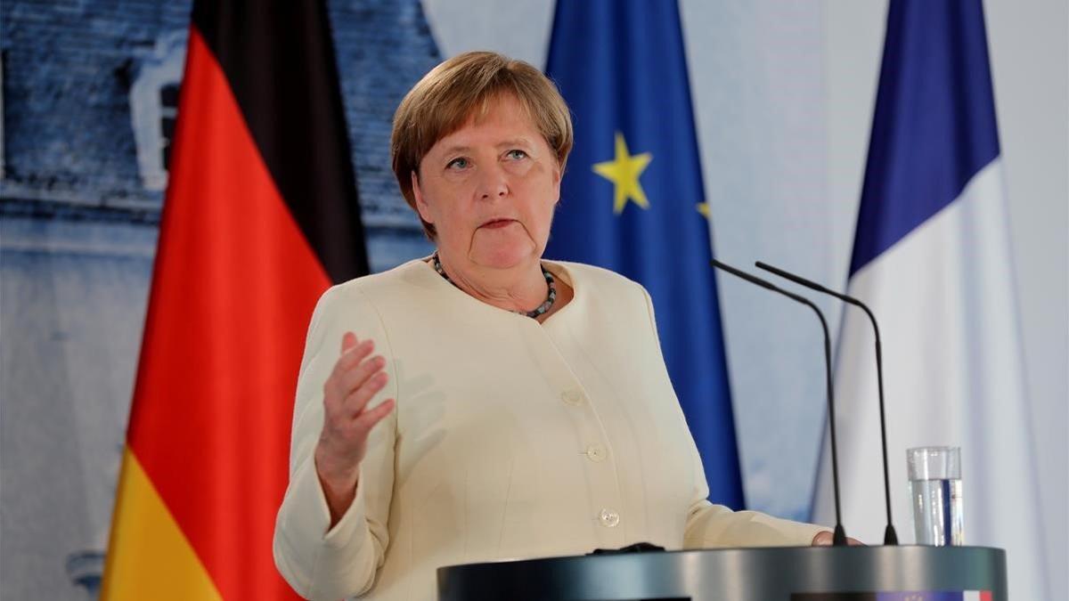 La cancillera alemana, Angela Merkel, durante un rueda de prensa.