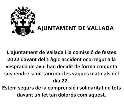 Anuncio del ayuntamiento de Vallada en Facebook
