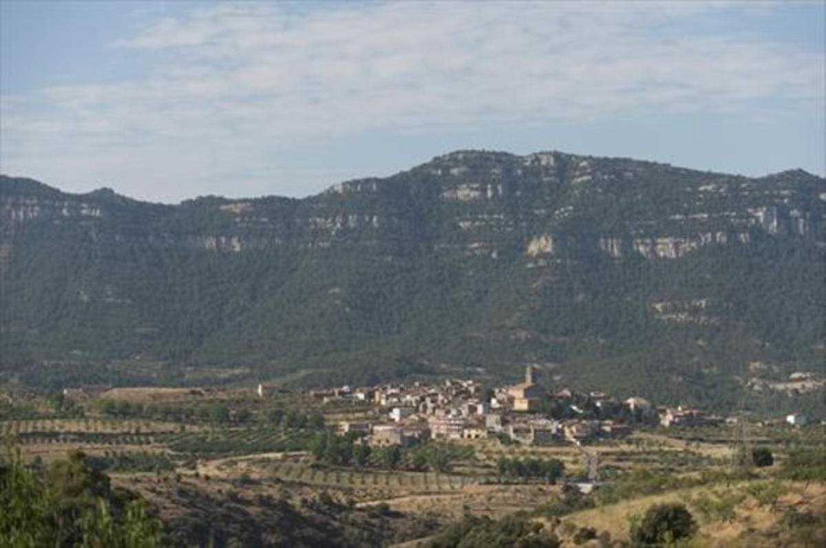 Vista panorámica de Ulldemolins con el Montsant al fondo.