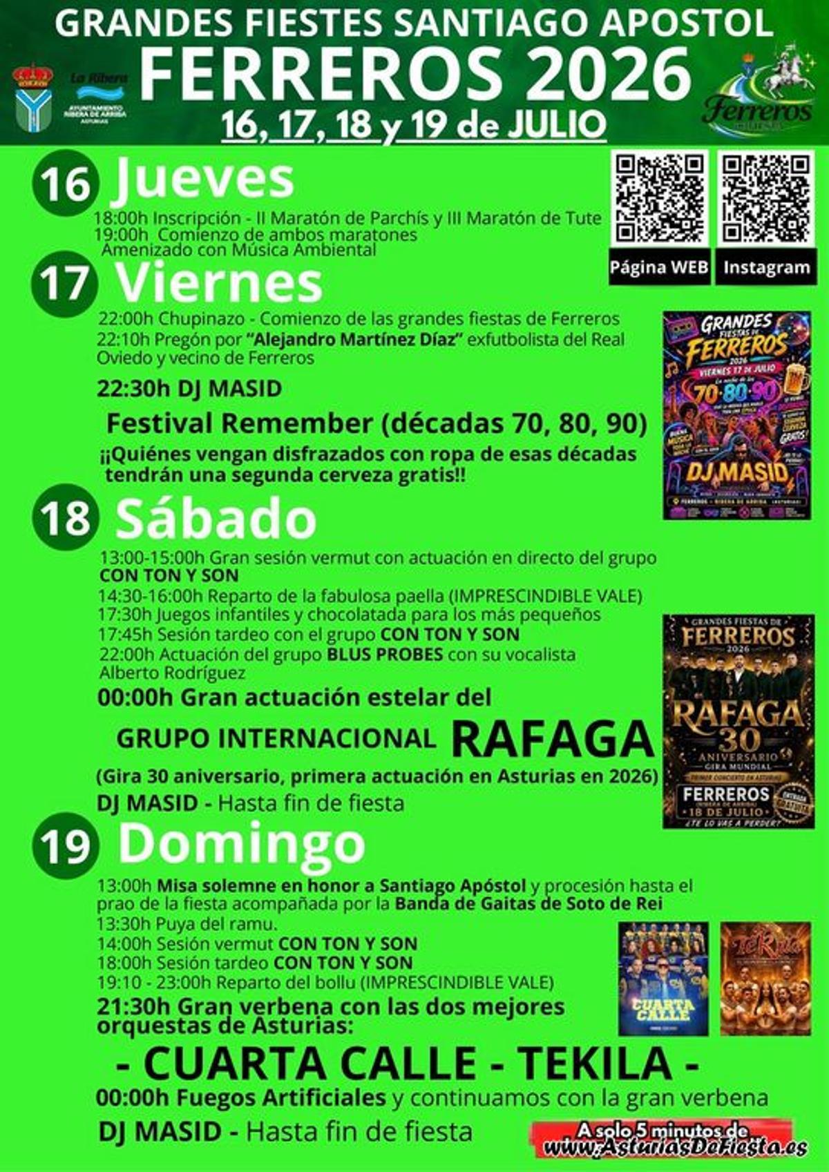 El cartel completo de las fiestas patronales de Ferreros, en Ribera de Arriba.