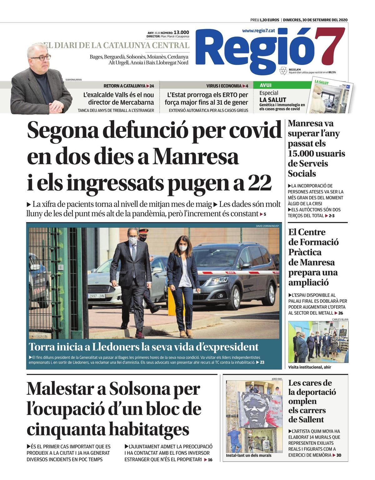 La portada 13.000 de Regió7 del 20 de setembre de 2020