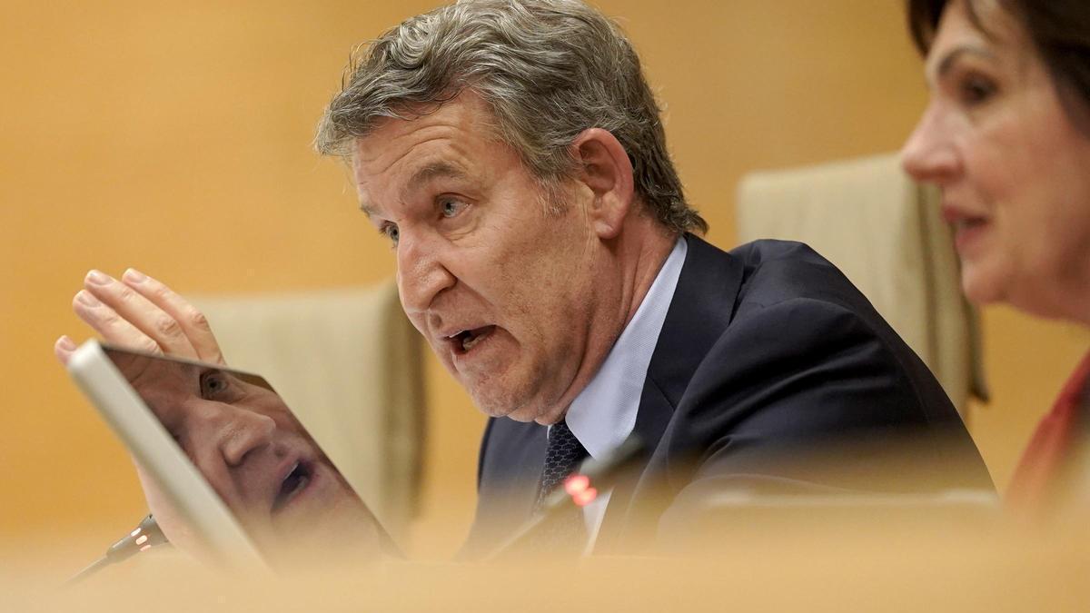 Alberto Núñez Feijóo, durante su comparecencia en la comisión de investigación de la Dana en Valencia