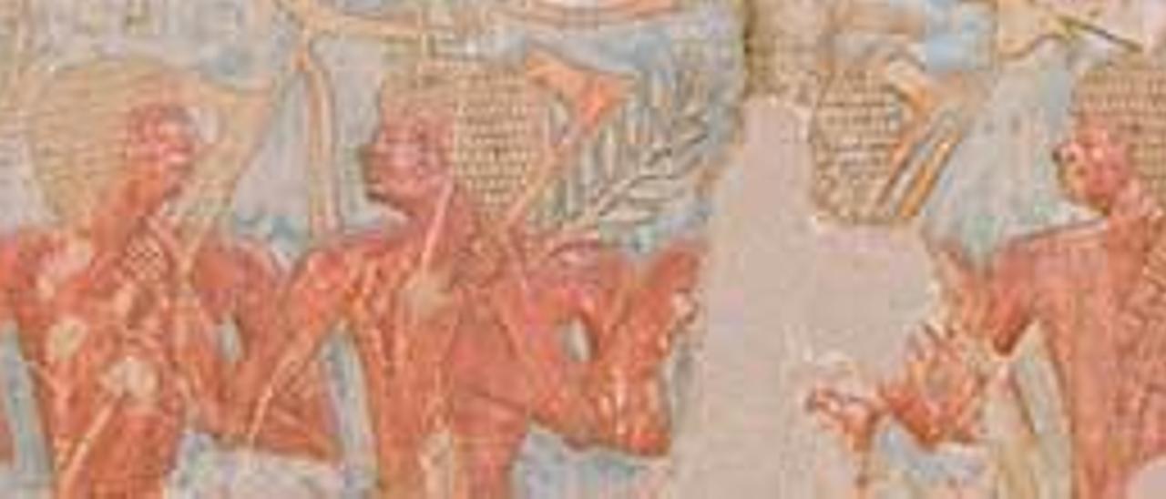 Detalle de los motivos decorativos en el templo de Hatshepsut, en Deir el-Bahari.