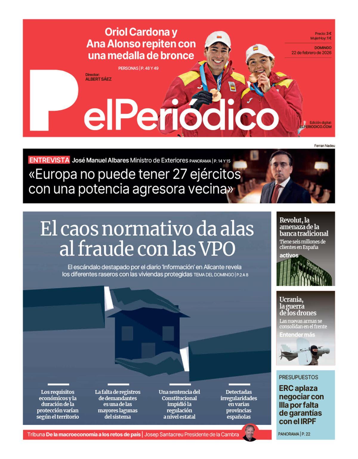 La portada de EL PERIÓDICO del 22 de febrero de 2026