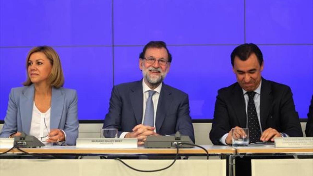 Mariano Rajoy y Fernando Martínez Maillo, ayer en el cuartel general del PP.