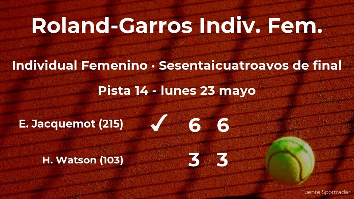 La tenista Elsa Jacquemot vence en los sesentaicuatroavos de final de Roland-Garros