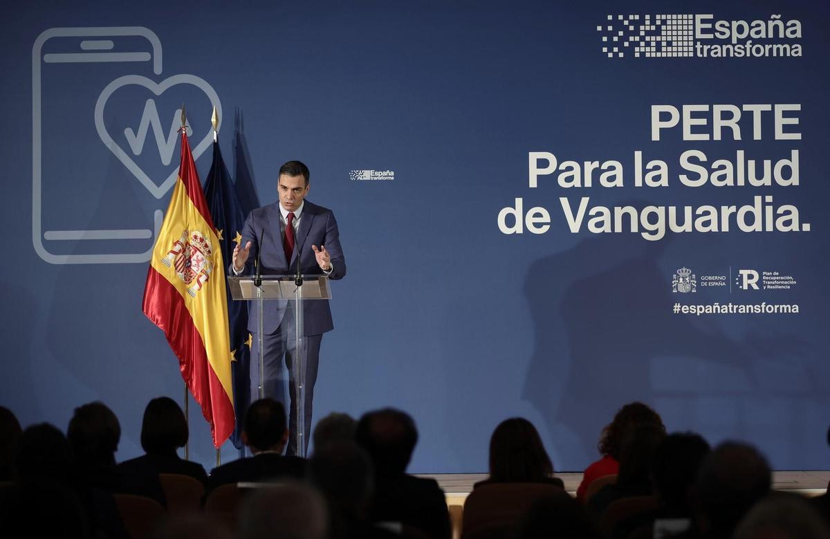 El presidente del Gobierno, Pedro Sánchez, interviene en la presentación de los Proyectos Estratégicos para la Recuperación y Transformación Económica (PERTE) en la Medicina de Vanguardia, en el Instituto de Salud Carlos III, a 15 de noviembre de 2021, en