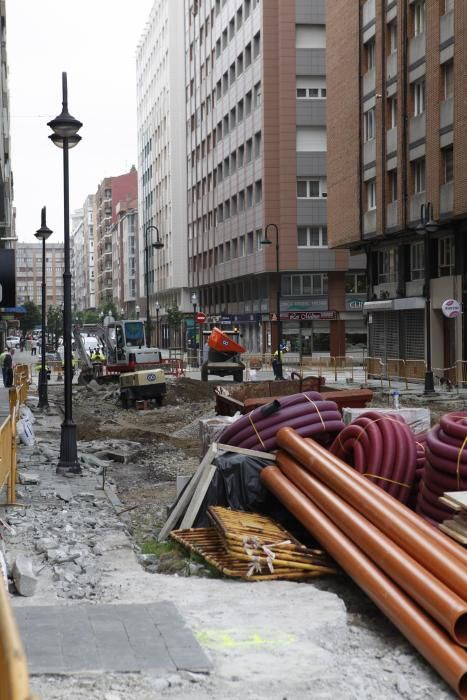 Aspecto de la calle Aguado, en obras, esta mañana