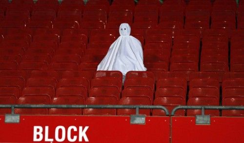 A dummy ghost sits in empty tribune prior to Europa League Group K soccer match between SK Rapid Wien and Rosenborg BK in Vienna