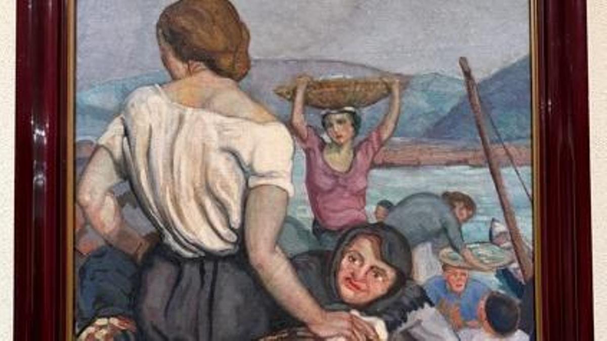 El cuadro «Pescaderas», del avilesino Alfredo Aguado sale del salón de Plenos para reivindicar el arte asturiano en una gran exposición