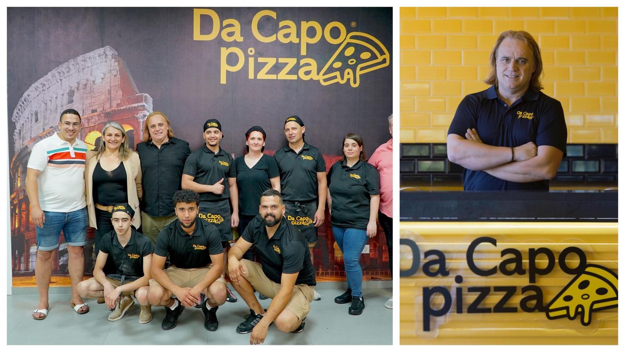 Algunos de los empleados de Da Capo Pizza (i); y Omar Sebastiá, propietario de una marca en continua expansión (d).